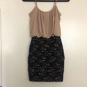 Sweet Storm Gold Mini Dress with Black Lace Skirt